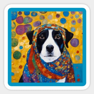 Gustav Klimt Style Dog with Colorful Scarf Sticker